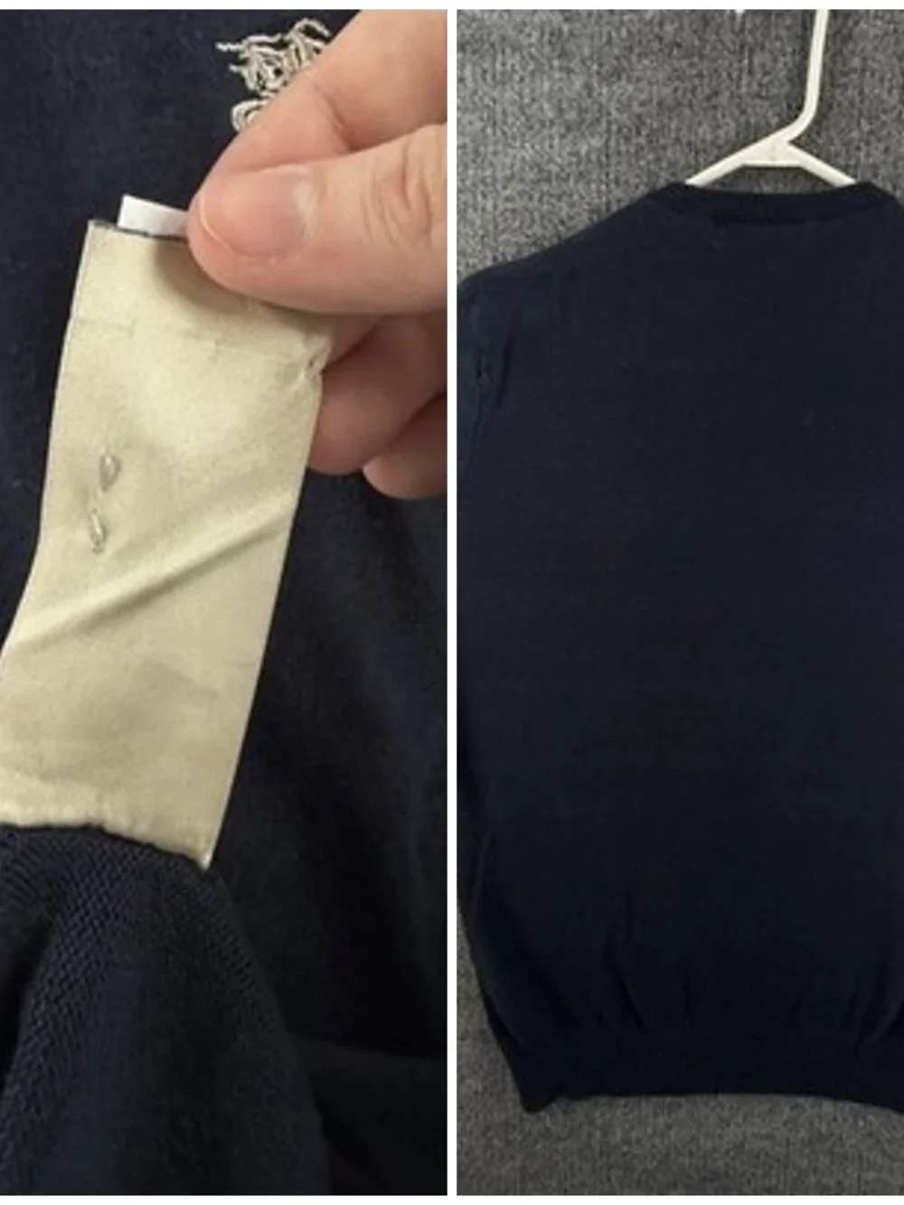 Burberry Italy Cotton Pullover Logo V-Neck Mens Blue Medium Elbow Patches Knit